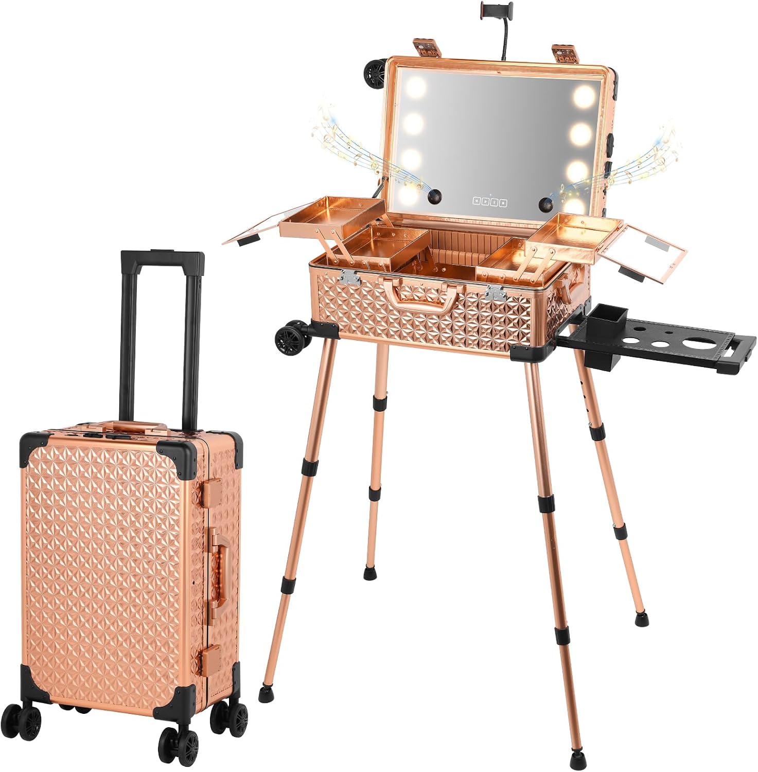 Speakers - Professioneller Kosmetik-Organizer mit Spiegel und Bluetooth-Lautsprecher,