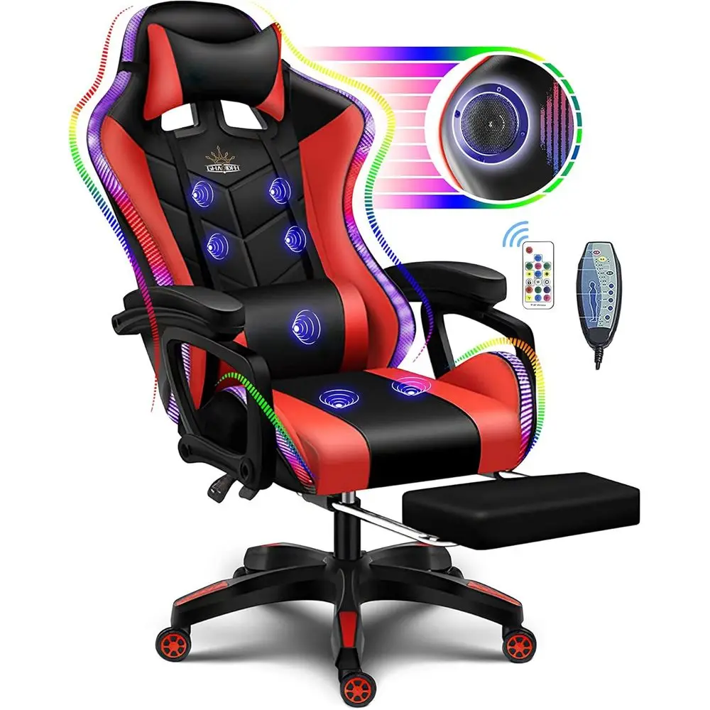 Speakers - Ergonomischer Gaming-Stuhl mit hoher Rückenlehne, LED-RGB-Beleuchtung,