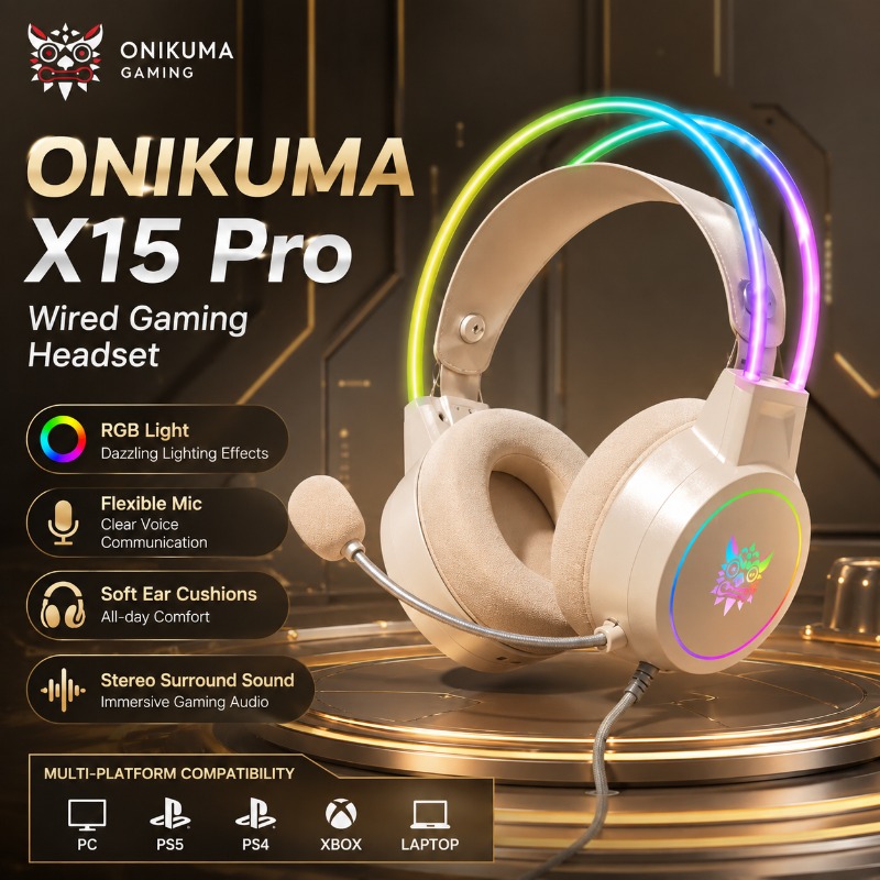 Gaming Headset With Mic Rgb - ONIKUMA X15 Pro Gaming-Headset, kabelgebunden, RGB-Beleuchtung,