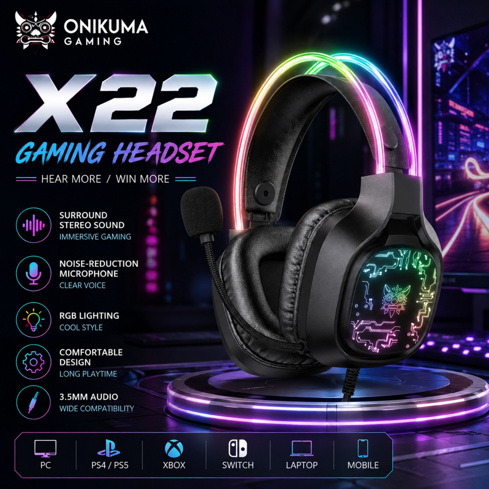 ONIKUMA X22 Kabelgebundenes Ga – Gaming Headset With Mic Rgb Bewertung und Preis